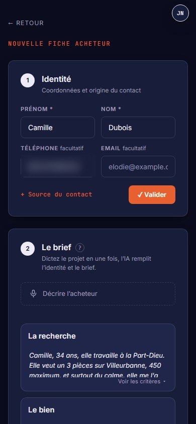 La fiche acheteur créée à la dictée dans Pairio, identité et brief remplis